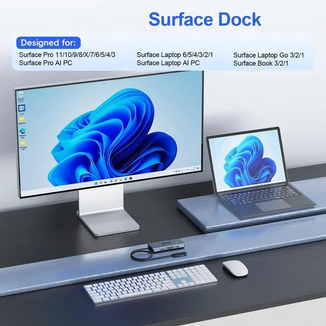 Alt view image 7 of 7 - 11-in-1 Surface Pro Docking Station, New Surface Dock 4K@60HZ HDMI, Surface Docking Station for Surface Pro 11/10/9/8/X/7/6/5/4/3, Surface Laptop 6/5/4/3/2/1, Surface Laptop Go 3/2/1, Surface Book