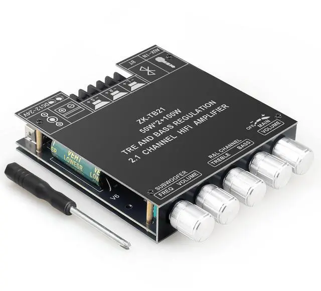 Main image of ZK-TB21 50WX2+100W Power Amplifier Board, TPA3116D2 Chip with Bluetooth and AUX Inputs, 2.1 Channel Audio Power Amplifier