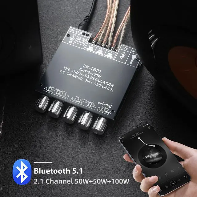 Alt view image 3 of 6 - ZK-TB21 50WX2+100W Power Amplifier Board, TPA3116D2 Chip with Bluetooth and AUX Inputs, 2.1 Channel Audio Power Amplifier