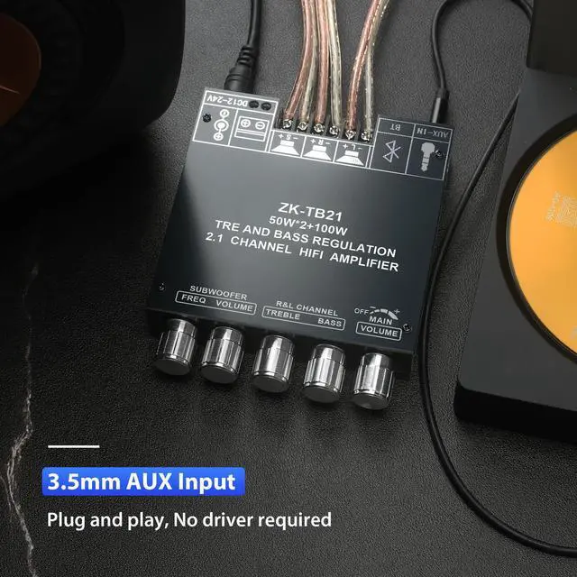 Alt view image 4 of 6 - ZK-TB21 50WX2+100W Power Amplifier Board, TPA3116D2 Chip with Bluetooth and AUX Inputs, 2.1 Channel Audio Power Amplifier