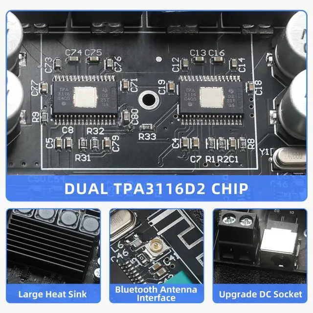 Alt view image 5 of 6 - ZK-TB21 50WX2+100W Power Amplifier Board, TPA3116D2 Chip with Bluetooth and AUX Inputs, 2.1 Channel Audio Power Amplifier