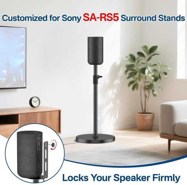 Alt view image 2 of 6 - Height Adjustable Floor Speaker Stands Pair for Sony SA-RS5 Speaker Stands - Heavy-Duty Surround Sound Speaker Stand for Sony SA-RS5 Wireless Rear Speaker Stands with Cable Management (Stand Only)