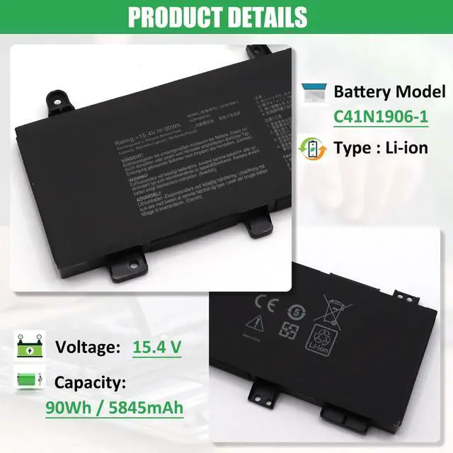 Alt view image 2 of 7 - C41N1906-1 Laptop Battery Replacement for ASUS TUF Gaming A15 FA506IV FA506QR A17 FA706IU F15 FX506 FX506LU FX506IV F17 FX706 FX706IU FX766IU ROG Zephyrus Duo 15 GX550 Series 15.4V 90Wh