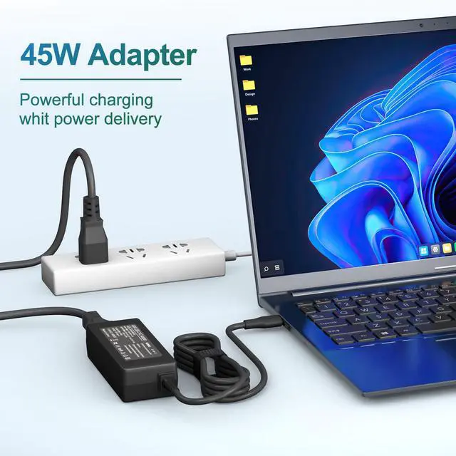 Alt view image 2 of 7 - 45W USB-C Laptop Charger Compatible with HP Chromebook X360 11 14 14-ca051wm 14-ca052wm 14-ca091wm 14-ca0061dx Type C Power Supply Adapter