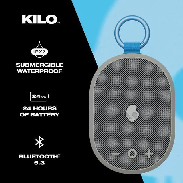 Alt view image 2 of 7 - Skullcandy Kilo Wireless Bluetooth Speaker - IPX7 Waterproof Mini Bluetooth Speaker with 24 Hour Battery, Downward Firing Passive Radiator, and True Wireless Pairing - Perfect for Outdoor (Grey)