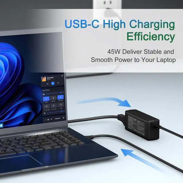 Alt view image 7 of 7 - 45W USB-C Laptop Charger Compatible with HP Chromebook X360 11 14 14-ca051wm 14-ca052wm 14-ca091wm 14-ca0061dx Type C Power Supply Adapter