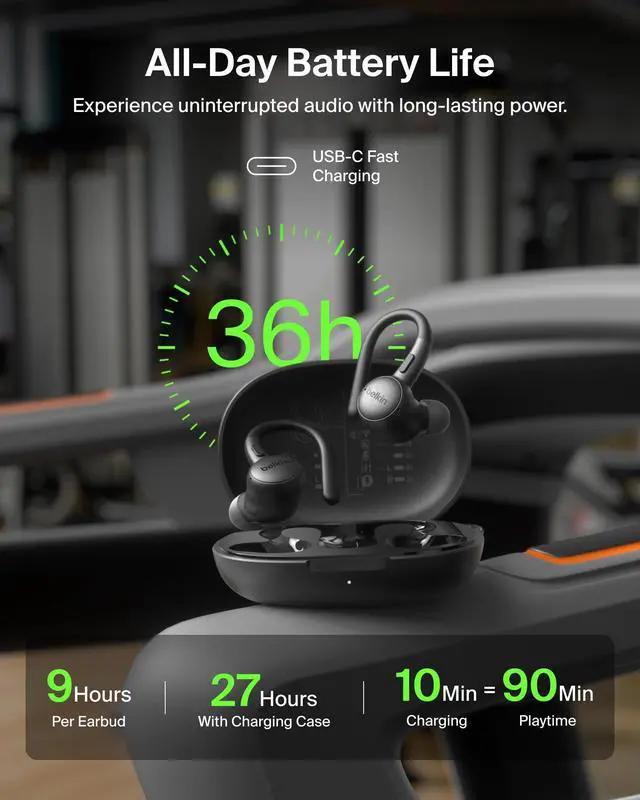 Alt view image 2 of 7 - SoundForm Active True Wireless Earbuds | Sport earbuds with secure ear hooks, IP54 water and dust resistant, physical buttons, running, gym, workouts