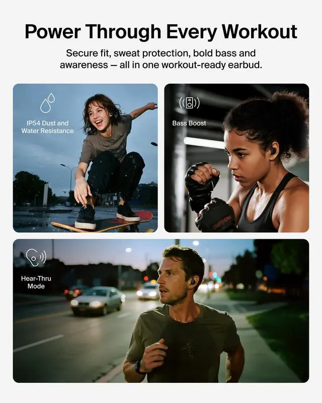 Alt view image 3 of 7 - SoundForm Active True Wireless Earbuds | Sport earbuds with secure ear hooks, IP54 water and dust resistant, physical buttons, running, gym, workouts