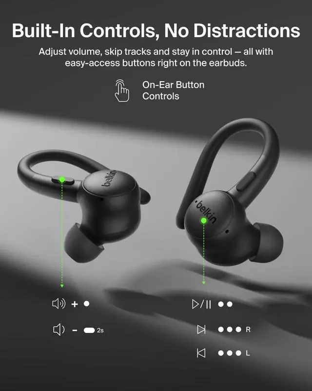 Alt view image 5 of 7 - SoundForm Active True Wireless Earbuds | Sport earbuds with secure ear hooks, IP54 water and dust resistant, physical buttons, running, gym, workouts
