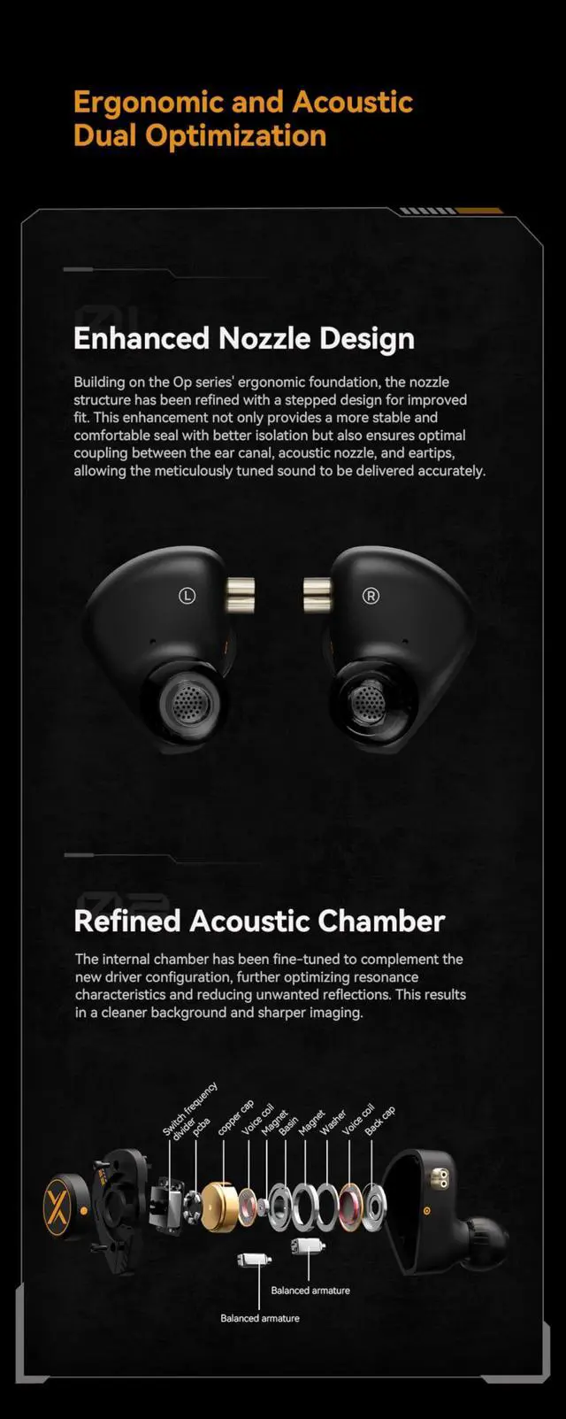 Alt view image 7 of 7 - ooopusX Op.22 Headphones Two Dynamic Two Balanced Armature Drivers in-Ear Monitors Adjustable Tuning Options (3.5mm Without mic)