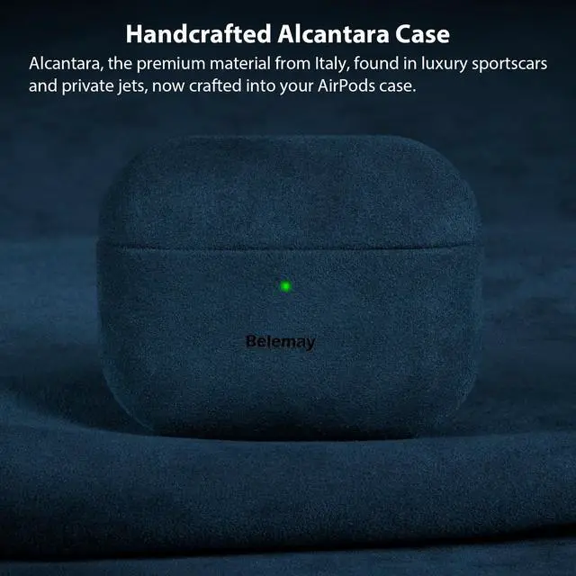 Alt view image 2 of 7 - Handcrafted Alcantara Case for AirPods Pro 3 (2025) Stellar Blue | Italian Suede-Like Material, Comfortable Grip, Fade and Wear Resistant, Easy to Clean, Compatible with MagSafe, Daily Carry