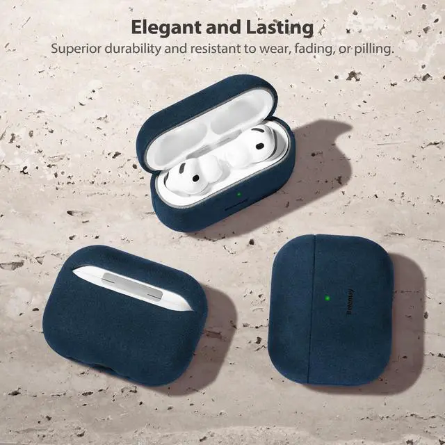 Alt view image 3 of 7 - Handcrafted Alcantara Case for AirPods Pro 3 (2025) Stellar Blue | Italian Suede-Like Material, Comfortable Grip, Fade and Wear Resistant, Easy to Clean, Compatible with MagSafe, Daily Carry