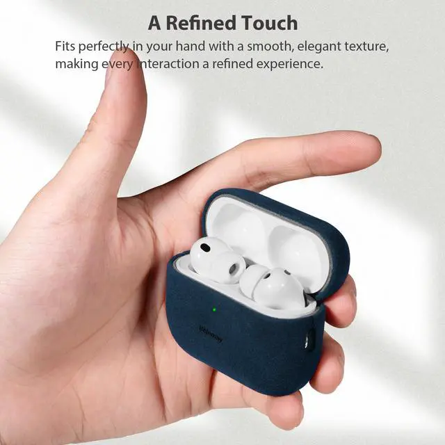 Alt view image 4 of 7 - Handcrafted Alcantara Case for AirPods Pro 3 (2025) Stellar Blue | Italian Suede-Like Material, Comfortable Grip, Fade and Wear Resistant, Easy to Clean, Compatible with MagSafe, Daily Carry