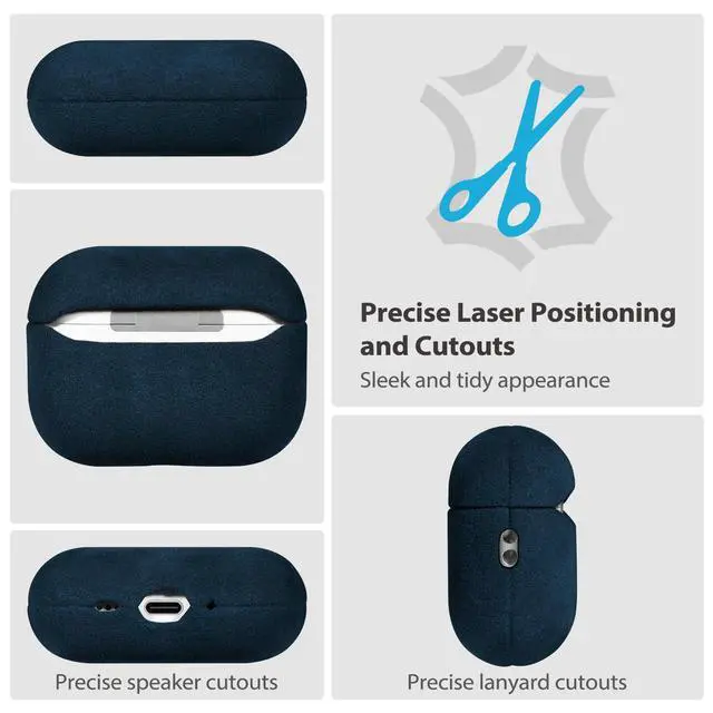 Alt view image 6 of 7 - Handcrafted Alcantara Case for AirPods Pro 3 (2025) Stellar Blue | Italian Suede-Like Material, Comfortable Grip, Fade and Wear Resistant, Easy to Clean, Compatible with MagSafe, Daily Carry