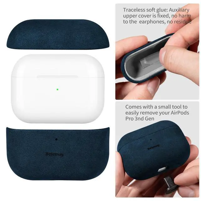 Alt view image 7 of 7 - Handcrafted Alcantara Case for AirPods Pro 3 (2025) Stellar Blue | Italian Suede-Like Material, Comfortable Grip, Fade and Wear Resistant, Easy to Clean, Compatible with MagSafe, Daily Carry
