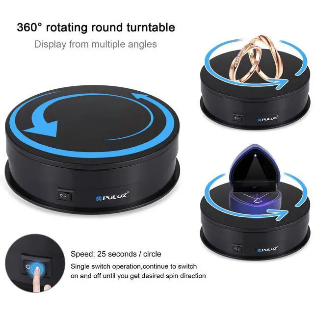 Alt view image 4 of 7 - 360 Degree Photography Turntable Rotating Display Stand, 5.7in(15cm) Diameter 360 Degree Turntable Display Stand for Photography Video Shooting Props Jewelry, Max Load 33Lb (Black)