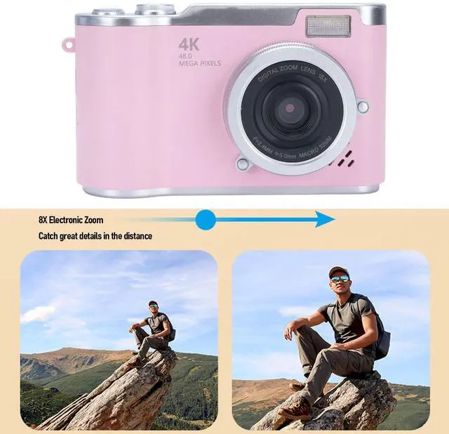 Alt view image 4 of 7 - Digital Camera, 1080P HD 48MP Digital Point & Shoot Camera with 2.4 Inch HD Flip Screen, Built in LED Fill Light, 8X Digital Zoom, for Teens Students (Rose)