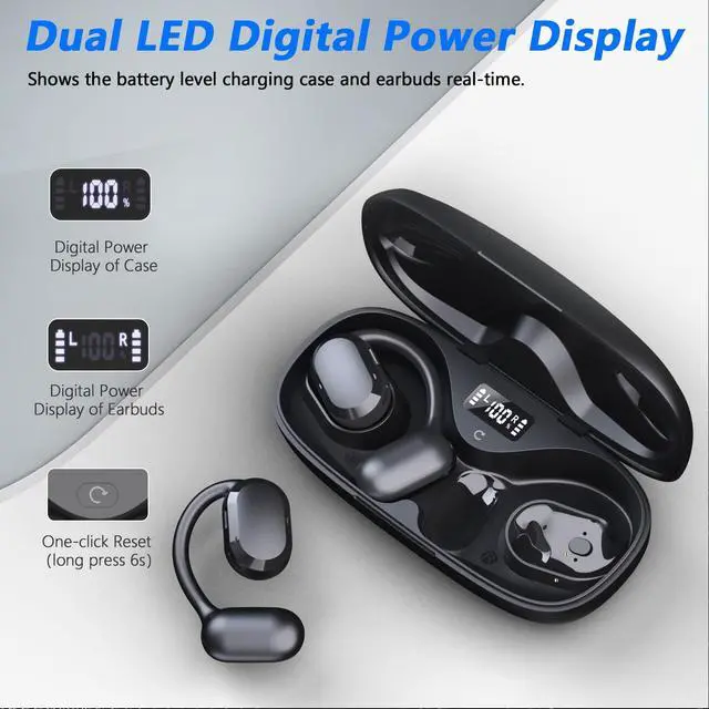 Alt view image 4 of 7 - Open Ear True Wireless Earbuds with Dual Mic for Calling | 10g Light & Comfort, Bluetooth 5.4 Headphones with Earhooks for Working Running Traveling, IP67 Waterproof, 40H Playtime