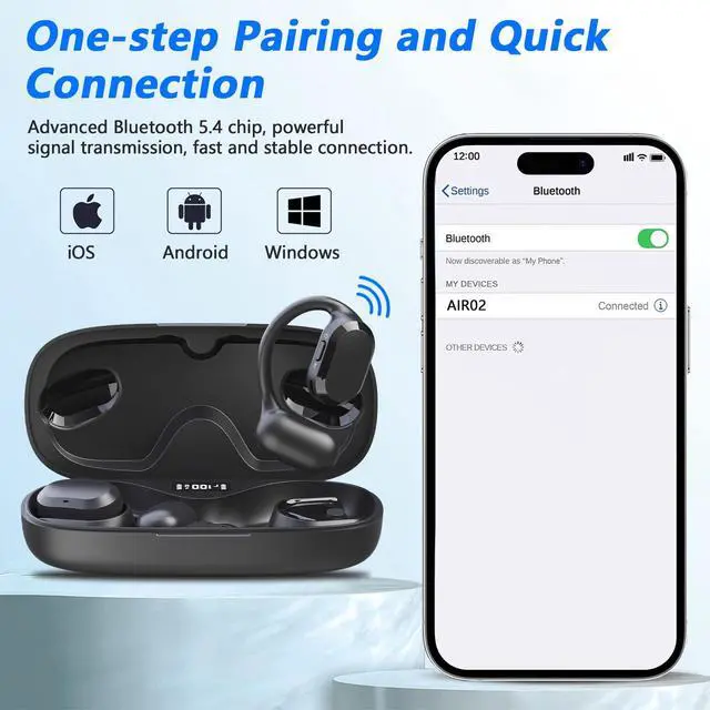 Alt view image 6 of 7 - Open Ear True Wireless Earbuds with Dual Mic for Calling | 10g Light & Comfort, Bluetooth 5.4 Headphones with Earhooks for Working Running Traveling, IP67 Waterproof, 40H Playtime