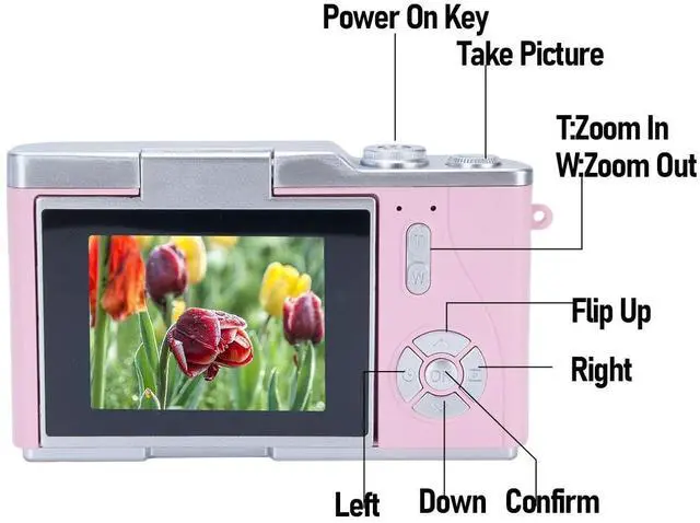 Alt view image 5 of 7 - Digital Camera, 1080P HD 48MP Digital Point & Shoot Camera with 2.4 Inch HD Flip Screen, Built in LED Fill Light, 8X Digital Zoom, for Teens Students (Rose)