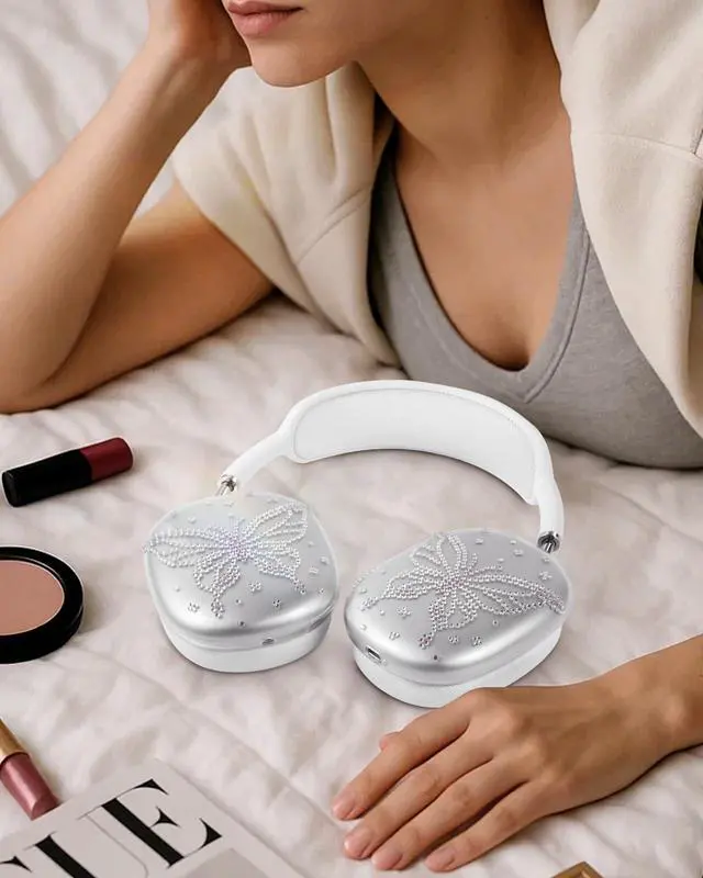 Alt view image 3 of 6 - for Airpods Max Headphone Case - Durable Soft TPU Protective Cover (Anti-Scratch,Anti-Fingerprint) for AirPods Max Cover,Clear Bling Headphones Case with Rhinestones for Women,Butterfly