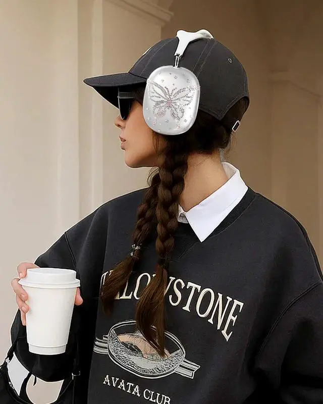 Alt view image 5 of 6 - for Airpods Max Headphone Case - Durable Soft TPU Protective Cover (Anti-Scratch,Anti-Fingerprint) for AirPods Max Cover,Clear Bling Headphones Case with Rhinestones for Women,Butterfly