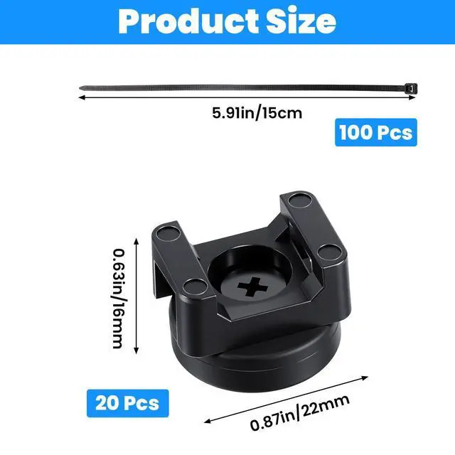 Alt view image 2 of 6 - Magnetic Zip Tie Mounts, 20Pcs Magnetic Clips with 100Pcs Magnetics Cable Ties, Heavy Duty Magnetics Wire Holder for Cable Management