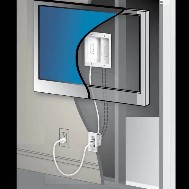 Alt view image 3 of 7 - Legrand InWall Power & Cable Management Kit 12' Long Range Recessed TV Power Bridge and Cable Organizer Box for Wall Mounted TVs - White - HT22U2WHR12