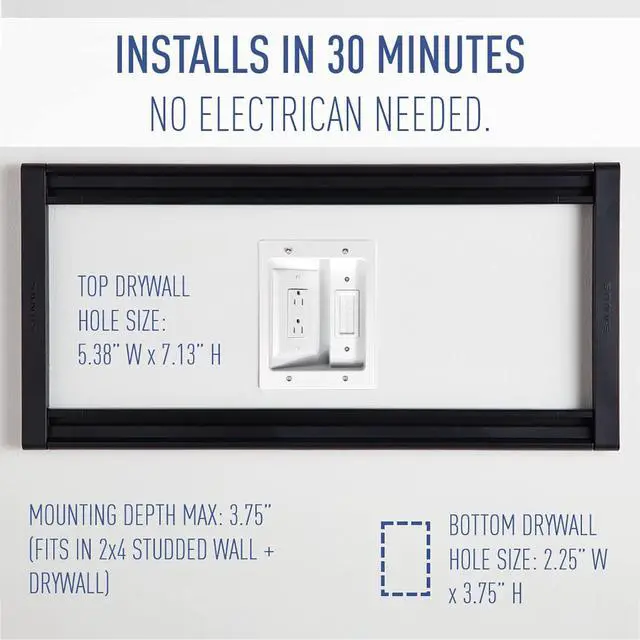 Alt view image 5 of 7 - Legrand InWall Power & Cable Management Kit 12' Long Range Recessed TV Power Bridge and Cable Organizer Box for Wall Mounted TVs - White - HT22U2WHR12