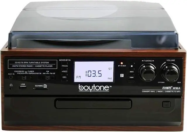 Alt view image 5 of 7 - BT-22M, Bluetooth Record Player Turntable, AM/FM Radio, Cassette, CD Player, 2 Built in Speaker, Ability to Convert Vinyl, Radio, Cassette, CD to MP3 Without a Computer, SD Slot, USB, AUX