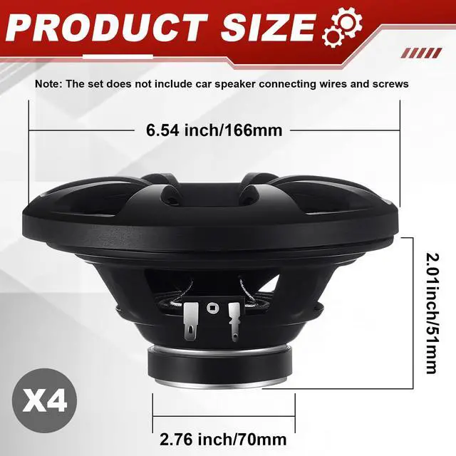 Alt view image 2 of 6 - 2 Pairs 2-Way Coaxial Car Audio Speakers Full Range Speakers with Powerful Sound and Easy Installation Enhanced Bass Response Black Car Loudspeaker (Round,6.5")