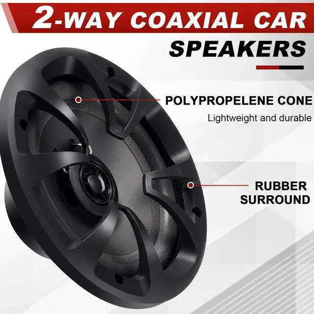 Alt view image 4 of 6 - 2 Pairs 2-Way Coaxial Car Audio Speakers Full Range Speakers with Powerful Sound and Easy Installation Enhanced Bass Response Black Car Loudspeaker (Round,6.5")