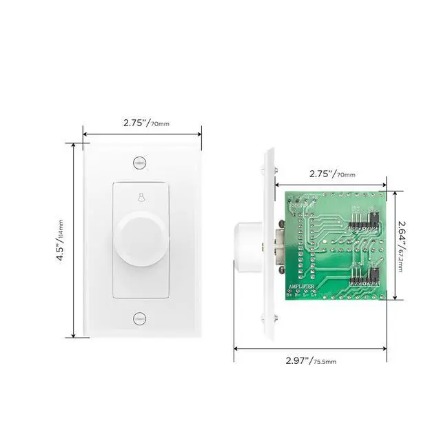 Alt view image 6 of 6 - VC-R100 Volume Controls 100W Impedance Matching Wall Mount Knob | Flush in-Wall Plate Rotary Knob for Hi-Fi Home Audio, for Dedicated Audio Zone Volume Adjustment