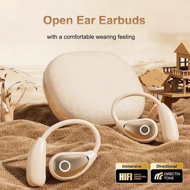 Alt view image 3 of 7 - Open Ear Earbuds Nude Skin Tone, Bluetooth 5.4 Wireless Headphones for Work & Office, Air Conduction Discreet Comfort Fit, Clear Calls, 50H Battery, IP54 for All-Day Wear