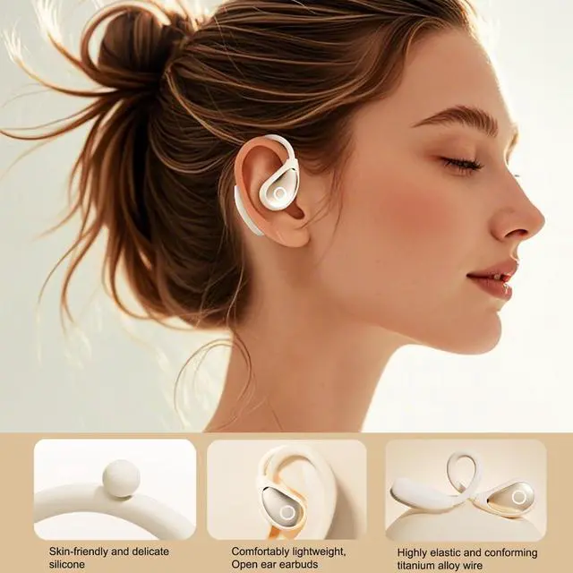 Alt view image 7 of 7 - Open Ear Earbuds Nude Skin Tone, Bluetooth 5.4 Wireless Headphones for Work & Office, Air Conduction Discreet Comfort Fit, Clear Calls, 50H Battery, IP54 for All-Day Wear