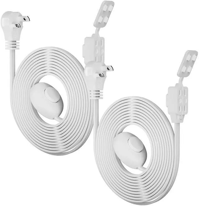 Main image of 2 Prong 3 Outlets Flat Plug Extension Cord 6 FT/2 Pack with Foot Switch & Safety Cover for Floor Lamp Christmas Light Appliance 16AWG 125V 13A Pedal On/Off Inline Push Switch Step On Power Cord-White