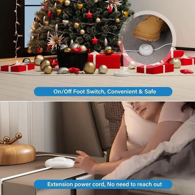 Alt view image 2 of 7 - 2 Prong 3 Outlets Flat Plug Extension Cord 6 FT/2 Pack with Foot Switch & Safety Cover for Floor Lamp Christmas Light Appliance 16AWG 125V 13A Pedal On/Off Inline Push Switch Step On Power Cord-White