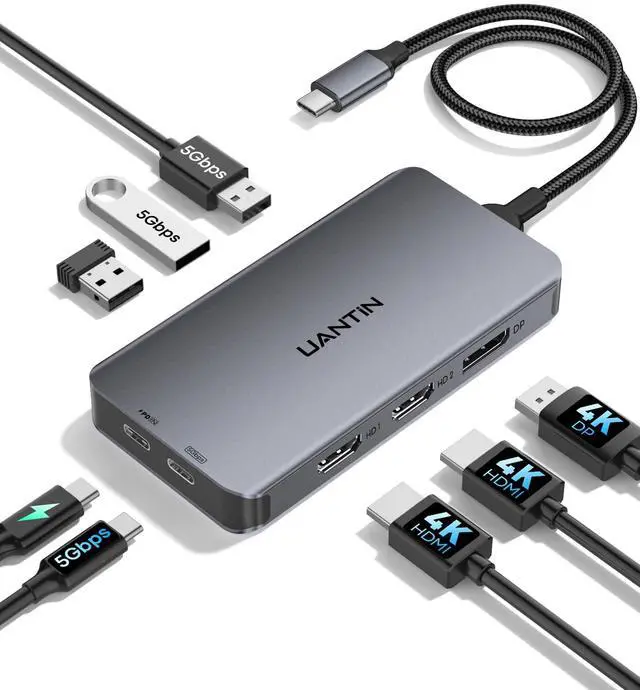 Main image of Laptop Docking Station 3 Monitors, 8-in-1 USB C Dock with 2 HDMI, DP | Docking Station with 4K@60Hz Dual HDMI, DisplayPort, USBA & C Data, 100W PD, Type C Dongle Multiport Adapter for Dell,HP