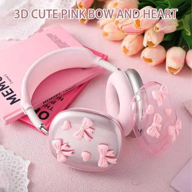 Alt view image 3 of 6 - Pink Bow Silicone Case Cover Compatible with Airpods Max Headphones Cute Bow Clear Heart Compatible with Air Pod Max (USB-C)(2024/2020) Pink Coquettish Ear Pad Protector for Women