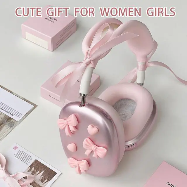 Alt view image 4 of 6 - Pink Bow Silicone Case Cover Compatible with Airpods Max Headphones Cute Bow Clear Heart Compatible with Air Pod Max (USB-C)(2024/2020) Pink Coquettish Ear Pad Protector for Women