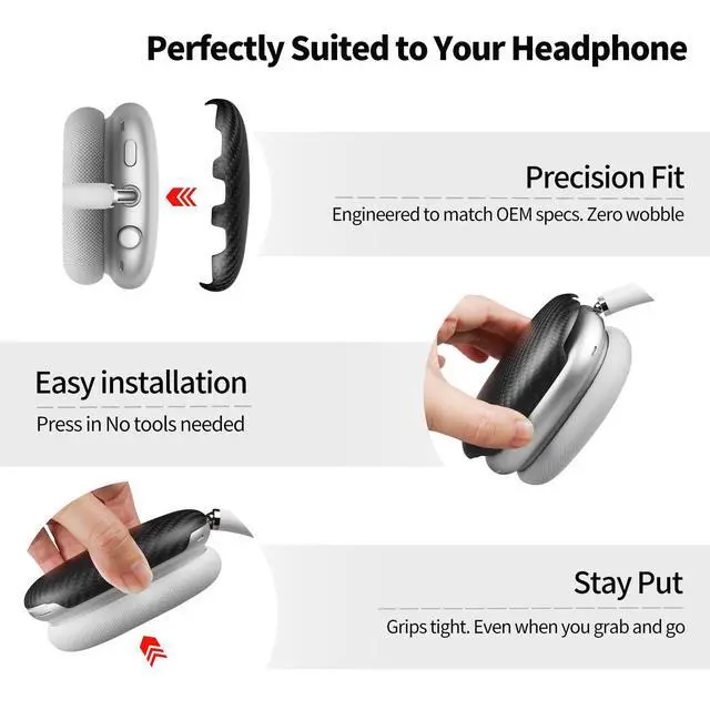 Alt view image 3 of 6 - Case Cover Compatible with AirPods Max | Carbon Fiber Ear Cups Covers,Hard Protective Anti-Scratch case Compatible with AirPods Max 2/1,Matte Black