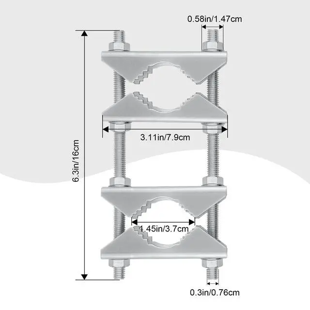 Alt view image 2 of 5 - Double Antenna Mast Clamp - Heavy Duty Galvanized Iron Mount for Secure Pole-to-Pole Connection, Rust-Resistant, Ideal for Antennas and Satellite Dishes 2PCS