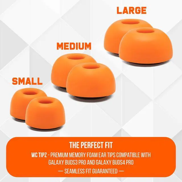 Alt view image 4 of 7 - TipZ Galaxy Memory Foam Ear Tips Compatible with Samsung Galaxy Buds Pro 3 & Pro 4 by Wicked Cushions | Improved Comfort, Tighter Seal & Better Foam Rebound Time | Orange