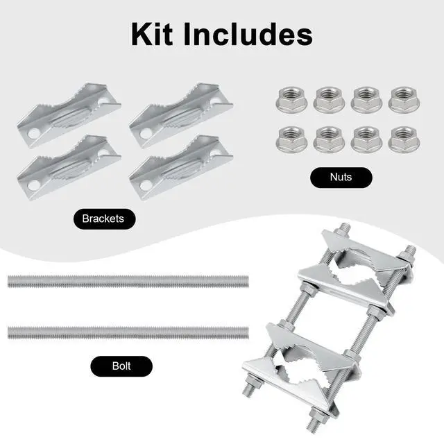 Alt view image 3 of 5 - Double Antenna Mast Clamp - Heavy Duty Galvanized Iron Mount for Secure Pole-to-Pole Connection, Rust-Resistant, Ideal for Antennas and Satellite Dishes 2PCS
