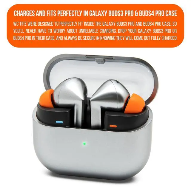 Alt view image 5 of 7 - TipZ Galaxy Memory Foam Ear Tips Compatible with Samsung Galaxy Buds Pro 3 & Pro 4 by Wicked Cushions | Improved Comfort, Tighter Seal & Better Foam Rebound Time | Orange