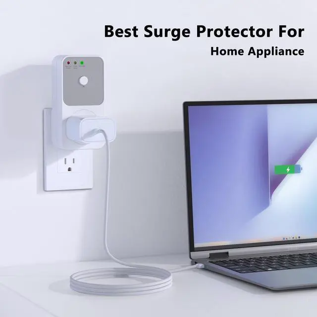 Alt view image 6 of 7 - Surge Protector - 1800W Single Outlet for Refrigerator, TV, PC, Home Appliance - Wall Outlet With Ground & Protected Light Indicators, 120V, 15A, 1 Pack