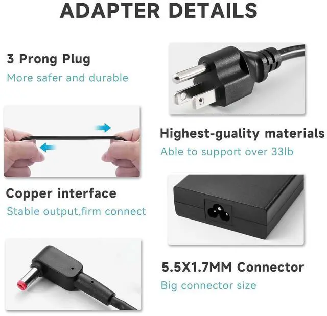 Alt view image 4 of 7 - 180W Charger Compatible with Acer Nitro Predator Helios | 19.5V 9.23A AC Adapter. Fits 5 7, Triton 300 500, ConceptD, Aspire. Replaces AN515 AN517 PH315 5.5x1.7mm tip
