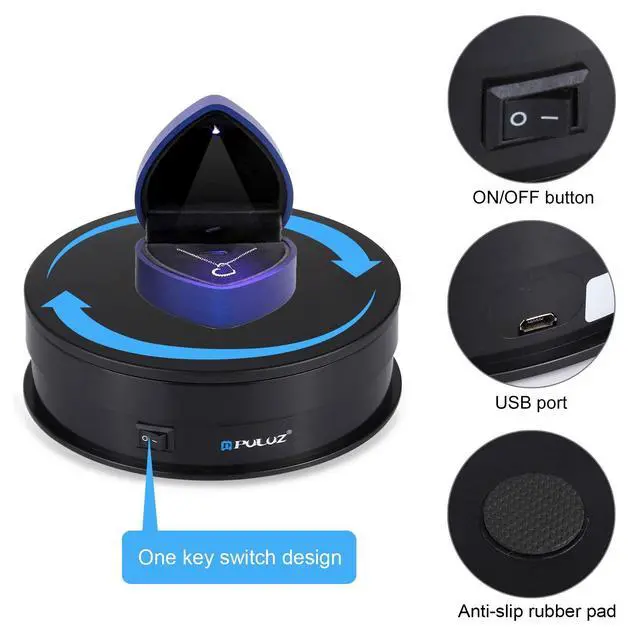 Alt view image 2 of 7 - 360 Degree Photography Turntable Rotating Display Stand, 5.7in(15cm) Diameter 360 Degree Turntable Display Stand for Photography Video Shooting Props Jewelry, Max Load 33Lb (Black)