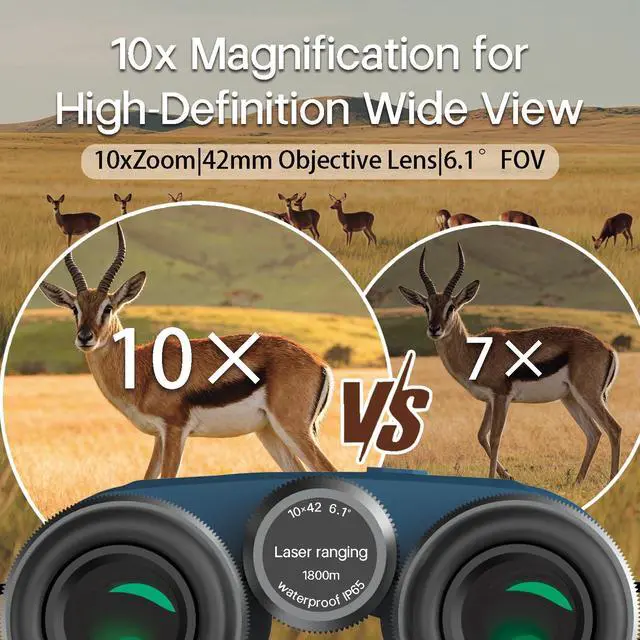 Alt view image 6 of 7 - Hunting Binoculars with Rangefinder, 10x42 HD 1968 Yard | 0.15s Fast Ranging, Accuracy ±0.5m, IP65 Waterproof, Included Bino Tripod Adapter, Long Range Laser Rangefinding for Hunter