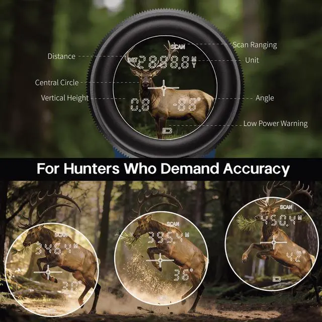 Alt view image 3 of 7 - Hunting Binoculars with Rangefinder, 10x42 HD 1968 Yard | 0.15s Fast Ranging, Accuracy ±0.5m, IP65 Waterproof, Included Bino Tripod Adapter, Long Range Laser Rangefinding for Hunter